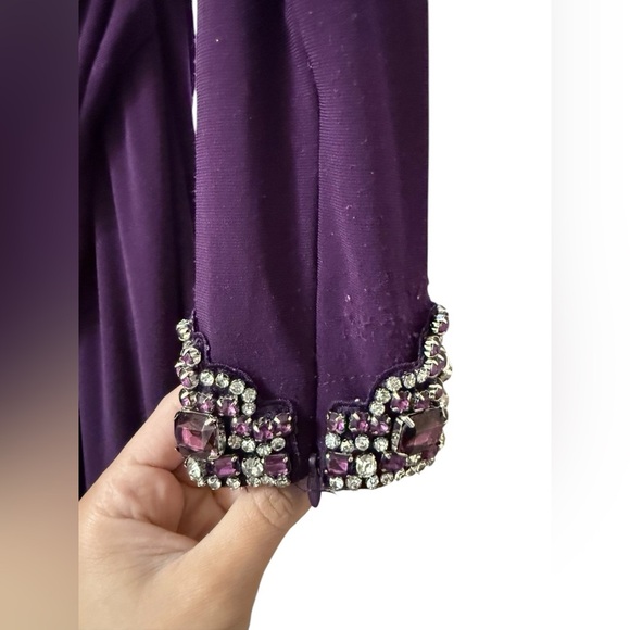 ELIZA J Women's Purple Ruched Rhinestone Cuff Long Stretch Jersey Gown Dress - Picture 5 of 8